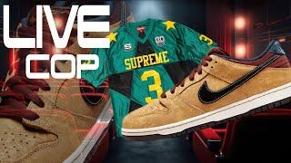 LIVE COP SB DUNK LOW CINEMA STOCK NUMBERS & SUPREME