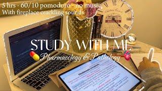 Study with me *PATHO🫀+ PHARMA* for 5 hrs | 60/10 pomodoro - no music - real time