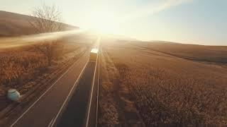 FPV Drone flight over a truck at the sunrise in Romania