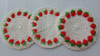 Crochet Strawberry Coaster Tutorial/ crochet Strawberry table mat# Crochet Table Mat