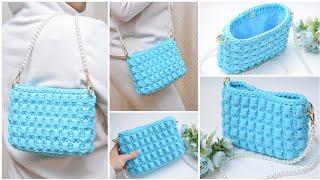 Crochet a beautiful handbag from ONE skein of T-shirt yarn Video tutorial