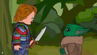 Chucky vs Baby Yoda - drawing cartoons 2