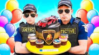 Lamborghini Birthday Present on Cake with Super Detective Jason