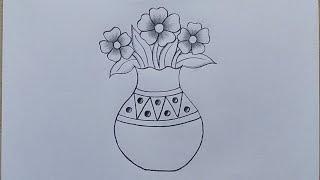 Very Easy and Simple Flower pot drawing| Flower Vase drawing| Pencil drawing| How to draw Flower pot