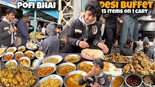 HUGE DESI BUFFET ON A LOCAL CART IN PAKISTAN - URF BOOFI BHAI - 15 DESI FOOD ITEMS