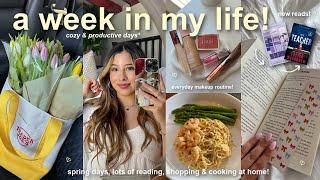 VLOG!my everyday makeup routine, simple spring days in my life, cooking, & lots of reading!