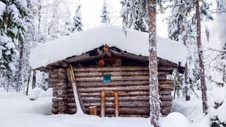 Living in Off Grid Log Cabin in Winter Woods