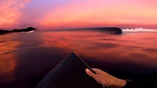 SURFING A BEAUTIFUL SUNSET ON MY NEW BOARD! (RAW POV)