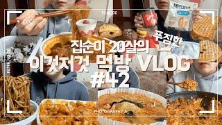 엽기국물닭발에 마라탕, 처갓집양념치킨+짜장면 먹는 먹방VLOG/딸기케이크/스모어쿠키/마카롱/몰티져스잼/와플/생크림/고깃집볶음밥/딸기/주먹밥/레몬케이크