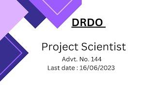 Project Scientist #drdo #fresher#experienced