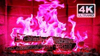  PINK FIRE 4K. Magic Fireplace with Crackling Fire Sounds