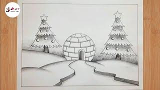 Winter Season Scenery Drawing / Scenery Drawing / Pencil Shading