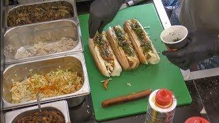 Ukraine Street Food. Sausages and Hot Dog in Kiev