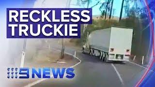 Dashcam captures truck driver's wild near misses | Nine News Australia