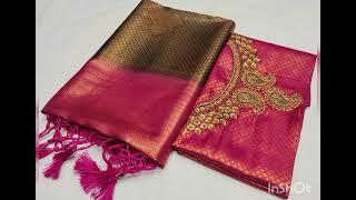 ️️ Kubera pattu soft silk saree copper zari work Contrast blouse rich pallu design price 1380+S