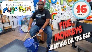 Bucket Drumming Play-Along for Kids & Preschool - Five Monkeys Jumping on Bed with Mister Boom Boom