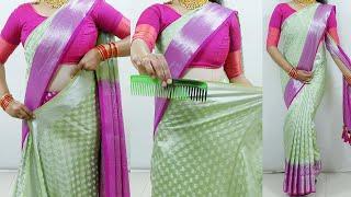 How to wear banarasi silk saree perfectly | Saree draping with comb trick | Wedding sari draping