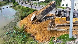 The Best Bulldoze D60P Working, Processing Filling Up Land, Making​ Apartment, Dump Truck Unloading