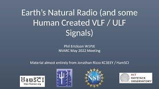 Earth's Natural Radio: Strange sounds at VLF frequencies and below. NVARC Presentation May 2022