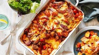 Cheesy Polenta Sausage Bake