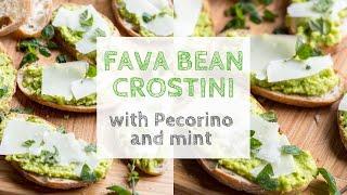 Fava Bean Crostini with Pecorino + Mint