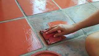 Berh Stain Paint. Painting Saltillo Terracotta Floor Tiles. Very easy!!