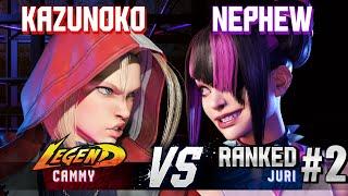 SF6 ▰ KAZUNOKO (Cammy) vs NEPHEW (#2 Ranked Juri) ▰ High Level Gameplay