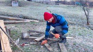 An ordinary day of a young man high in the mountains without civilization