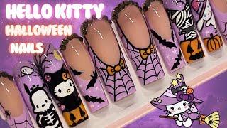 Making Halloween Hello Kitty Nails ! IN DEPTH tutorial for beginners press on nails for beginners