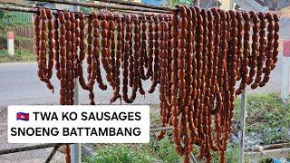 Cambodia Trip 2023 Street Vendor Making Twa Ko Khmer Beef Sausages In Snoeng Battambang