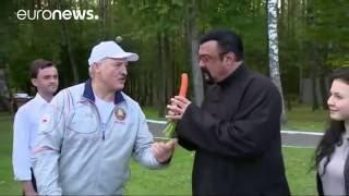 Steven Seagal given carrots & watermelon in Belarus