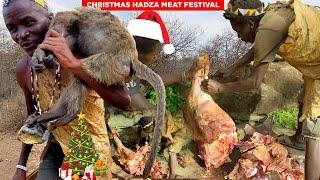 Hadzabe Meat Festival....Christmas time, BIG BABOON Monkey HUNT with Hadzabe Tribe Bush People