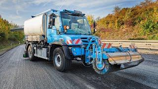 Der Unimog liefert den Feinschliff für neue Asphaltdecken