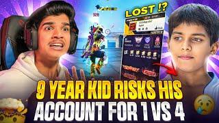 9 YEAR KID RISK HIS ACCOUNT  | 1 VS 4 | HE LOST?? | FREE FIRE IN TELUGU  #DFG #FreeFire