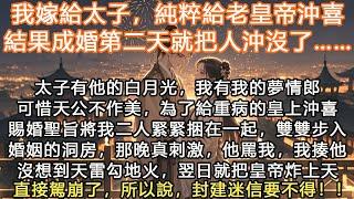 完結沙雕搞笑甜寵文：我嫁給太子，純粹給老皇帝沖喜，結果成婚第二天就把人沖沒了……太子有他的白月光，我有我的夢情郎可惜天公不作美，為了給重病的皇上沖喜賜婚聖旨將我二人緊緊捆在一起，雙雙步入了婚姻的洞房