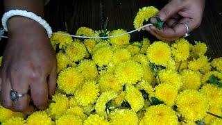 How to tie flowers with thread / samanthi flower katuvadhu eppadi