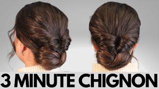 How to do EASY chignon bun hairstyle - 3 minute chignon hair tutorial