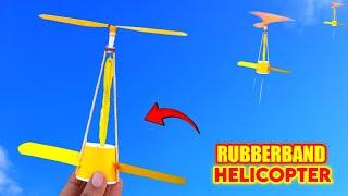 Rubberband Helicopter Making , how to make flying helicopter , homemade flying drone