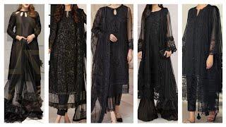 BEAUTIFUL LATEST BLACK LUXURY DRESS DESIGNS#BLACK CHICKEN KARI SUITS WITH DESIGNER DOPATA PARTY WEAR