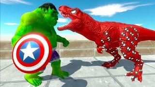 HULK GORO WITH SHIELD vs SPIDERMAN T-REX DEATH FALL - Animal Revolt Battle Simulator