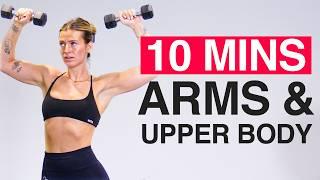 10 MIN ARMS & UPPER BODY Workout - With Dumbbells, At Home, Small Space Friendly