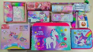 unboxing unicorn toy collection, unicorn electric stationery set, unicorn pen, eraser, unicorn box