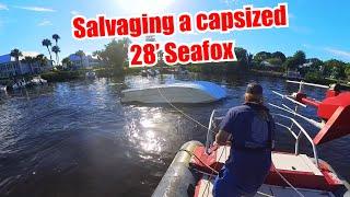 28' Seafox Parbuckle Salvage & Recovery After Boat Capsized in a Small Canal #captainretriever