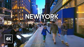 New York Night Walk  Relaxing Sounds of Midtown Manhattan - 4k Travel Walking Tour