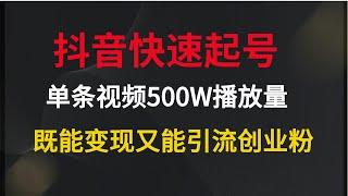 抖音快速起号，单条视频500W播放量，既能变现又能引流创业粉完整版