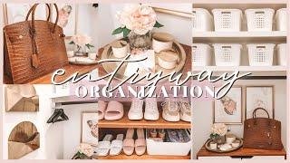 ENTRYWAY MAKEOVER DIY & ORGANIZATION | TRANSFORMING A CLOSET INTO A MUDROOM | HANDBAG ORGANIZATION