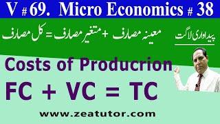 Costs of production, FC, VC, TC | zea tutor | Economics lecture in Urdu/Hindi by Sir Zafar