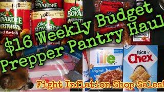 $16 Weekly Budget Prepper Pantry Haul/Fight Inflation Shop Sales#preppingonabudget