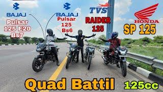 Bajaj Pulsar 125 Bs7 Bs Pulsar 125 Bs6 Vs Raider 125 vs Honda Sp125 Bs6 [ Ashish AKC ] Quad Battle