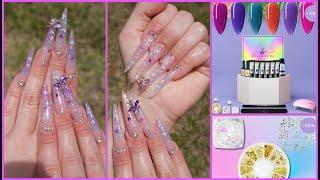 BellaVena Mood Swing Polygel Kit Review I Encapsulated Stiletto Butterfly Glitter Nails W/ Piercing